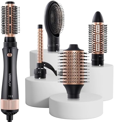 Hair Dryer Brush, Hot Tools Blow Dryer Brush 5-in-1 Blowout Volumizer Brush Set for One-Step Drying/Straightening/Volumizing Styling/Curling, Negative Ion Ceramic Styler Brush Smooth Frizz-Free