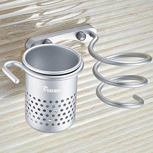 Hair Dryer Holder, Wall Mount Organizer Shelf Rack for Bathroom, Wall Mount with Comb Makeup Brushes Cup,Bathroom Washroom Shower Accessories Storage Organization Aluminum Set - Image 5