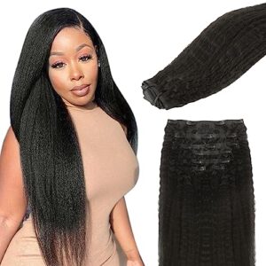 Hair Extensions Clip in Hair Extensions 100% Real Human Hair 110g Kinky Straight Seamless Clip in Hair Extensions Natural Black 14 Inch Human Hair with Invisi Edge for Black Women