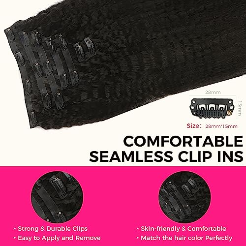 Hair Extensions Clip in Hair Extensions 100% Real Human Hair 110g Kinky Straight Seamless Clip in Hair Extensions Natural Black 14 Inch Human Hair with Invisi Edge for Black Women - Image 6
