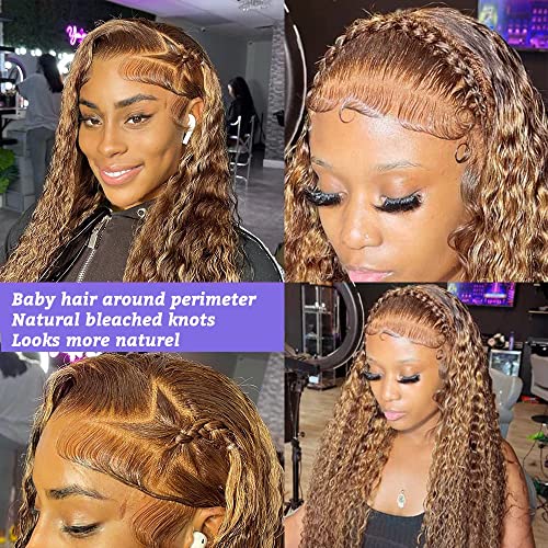 Highlight Lace Front Wig 13x6 Water Wave Lace Front Wigs Human Hair Pre Plucked 180% Density Honey Blonde HD Lace Front Wig For Women Wet And Wavy 4/27 Ombre Curly Lace Frontal Wig 26 Inch - Image 7