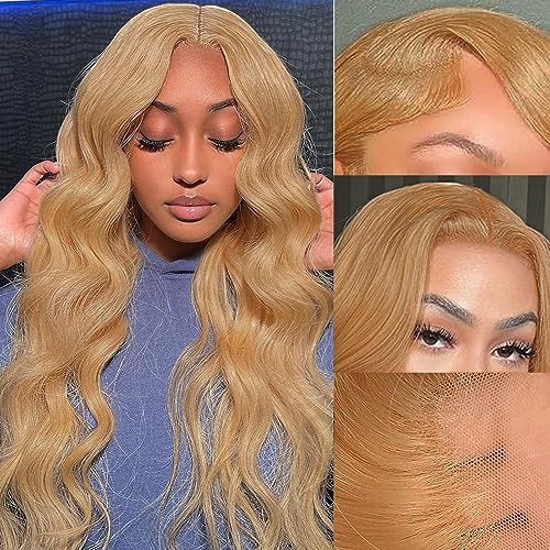 20 Inch Honey Blonde Body Wave Human Hair Lace Front Wig 180% Density Pre Plucked