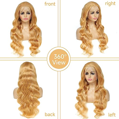 20 Inch Honey Blonde Body Wave Human Hair Lace Front Wig 180% Density Pre Plucked - Image 4