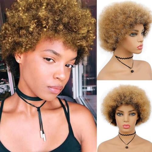 Honey Blonde Curly Human Hair Wig