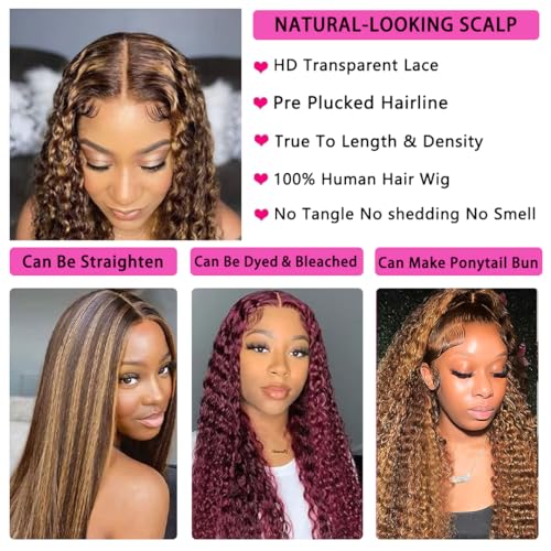 Honey Blonde 22 Inch Long Curly Human Hair Wig for Women Natural Look - Image 5