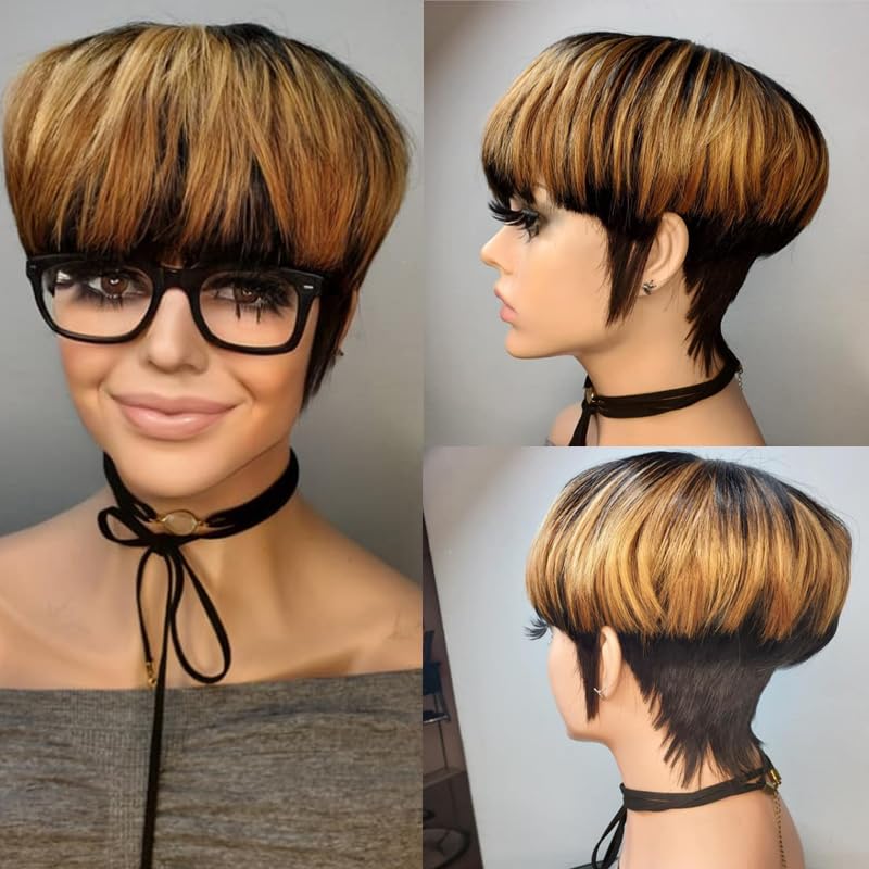 Honey Blonde 14 Inch Human Hair Wig Natural Soft Comfortable