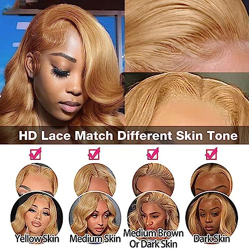 20 Inch Honey Blonde Body Wave Human Hair Lace Front Wig 180% Density Pre Plucked - Image 3