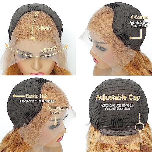 20 Inch Honey Blonde Body Wave Human Hair Lace Front Wig 180% Density Pre Plucked - Image 6