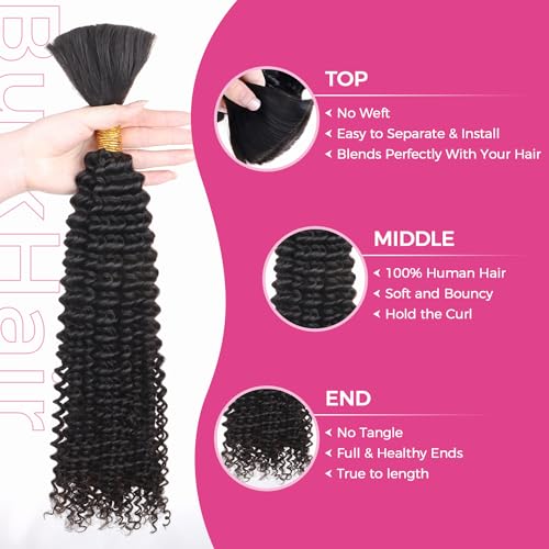 Human Braiding Hair Kinky Curly Bulk Human Hair for Braiding 100% Virgin Hair Bulk for Boho Braids Box Braids No Weft Hair Extensions Natural Black 100g 1 Bundle/1 Pack 16 Inch - Image 3
