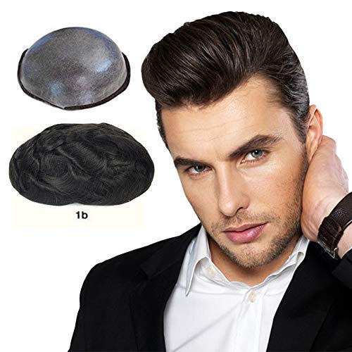 Human hair toupee for natural look.