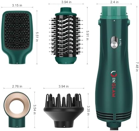 IG INGLAM Hair Dryer Brush, 4-in-1 Detachable Blow Dryer Brush, Ionic Diffuser Hair Dryer & Styler Volumizer with Oval Titanium Barrel, One-Step Hot Air Blowout Brush, Updated Push Switch, Dark Green - Image 6