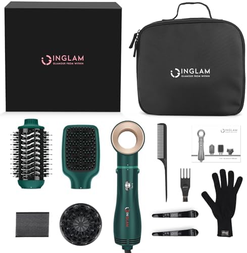 IG INGLAM Hair Dryer Brush, 4-in-1 Detachable Blow Dryer Brush, Ionic Diffuser Hair Dryer & Styler Volumizer with Oval Titanium Barrel, One-Step Hot Air Blowout Brush, Updated Push Switch, Dark Green - Image 8