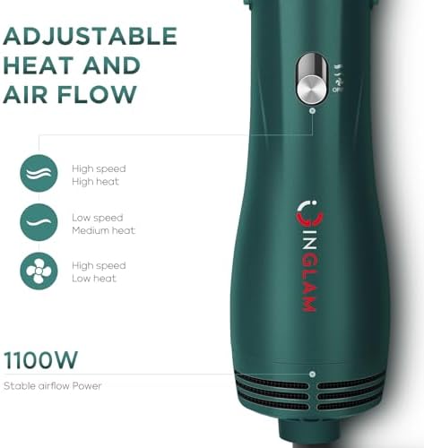 IG INGLAM Hair Dryer Brush, 4-in-1 Detachable Blow Dryer Brush, Ionic Diffuser Hair Dryer & Styler Volumizer with Oval Titanium Barrel, One-Step Hot Air Blowout Brush, Updated Push Switch, Dark Green - Image 5