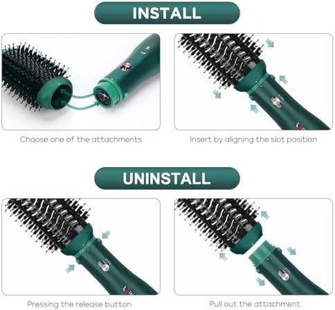 IG INGLAM Hair Dryer Brush, 4-in-1 Detachable Blow Dryer Brush, Ionic Diffuser Hair Dryer & Styler Volumizer with Oval Titanium Barrel, One-Step Hot Air Blowout Brush, Updated Push Switch, Dark Green - Image 3