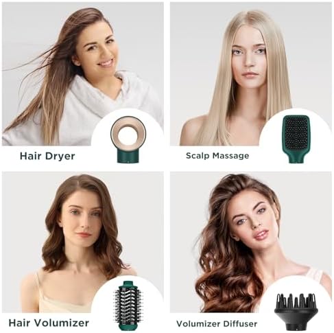 IG INGLAM Hair Dryer Brush, 4-in-1 Detachable Blow Dryer Brush, Ionic Diffuser Hair Dryer & Styler Volumizer with Oval Titanium Barrel, One-Step Hot Air Blowout Brush, Updated Push Switch, Dark Green - Image 2