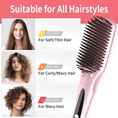 Ionic Hair Straightener & Curling Brush, Heated Flat Iron Brush, AmoVee Thermal Hair Straightener Brush, MCH 20s Fast Heating up, 15 Adjustable Temp 170℉-450℉, Auto Temp Lock, Dual Voltage - Image 5