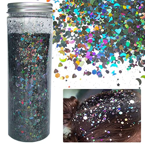 Iridescent Glitter Acrylic Nails Set 24 Piece, Medium Size, Durable and Easy Application