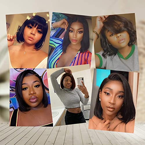 ISEE Hair 13x4 Lace Front Wigs Brazilian Virgin Human Hair Wigs Short Straight Bob Wigs 150% Density Pre Plucked with Baby Hair For Black Women (12 Inch (Pack of 1), Natural Black) - Image 7