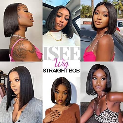 ISEE Hair 13x4 Lace Front Wigs Brazilian Virgin Human Hair Wigs Short Straight Bob Wigs 150% Density Pre Plucked with Baby Hair For Black Women (12 Inch (Pack of 1), Natural Black) - Image 8