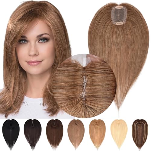 JGS1996 Hair Toppers for Women Real Human Hair Hand Made Lace Base Remy Hair Wiglets Topper for Thinning Hair Pieces No Bangs Clip in Hair Extensions