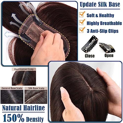 JGS1996 100% Remy Human Hair Topper with Bangs for Thinning Hair, Medium Size - Image 4