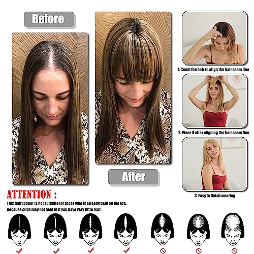 JGS1996 100% Remy Human Hair Topper with Bangs for Thinning Hair, Medium Size - Image 6