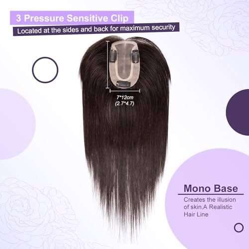 JIAJIA Teresa 8 Inch Human Hair Topper with Bangs for Women,7 * 12CM Mono Base with Bangs Clip in Hair Pieces for Women with Thinning Hair/Hair Loss/Short Hair Add Hair Volume - Image 2