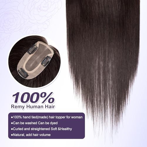 JIAJIA Teresa 8 Inch Human Hair Topper with Bangs for Women,7 * 12CM Mono Base with Bangs Clip in Hair Pieces for Women with Thinning Hair/Hair Loss/Short Hair Add Hair Volume - Image 4
