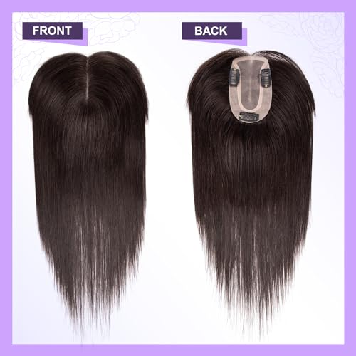 JIAJIA Teresa 8 Inch Human Hair Topper with Bangs for Women,7 * 12CM Mono Base with Bangs Clip in Hair Pieces for Women with Thinning Hair/Hair Loss/Short Hair Add Hair Volume - Image 5