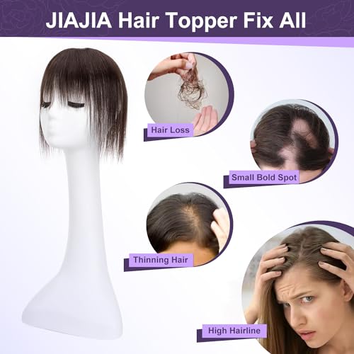 JIAJIA Teresa 8 Inch Human Hair Topper with Bangs for Women,7 * 12CM Mono Base with Bangs Clip in Hair Pieces for Women with Thinning Hair/Hair Loss/Short Hair Add Hair Volume - Image 6