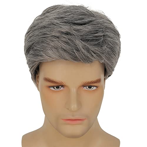 Kaneles Mens Grey Short Wig Synthetic Replacement Costume Halloween Soft Layered Natural Hair Male Wigs (Gray) - Image 6