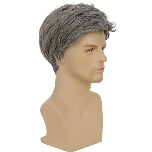 Kaneles Mens Grey Short Wig Synthetic Replacement Costume Halloween Soft Layered Natural Hair Male Wigs (Gray) - Image 4