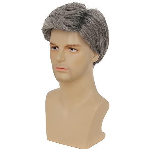 Kaneles Mens Grey Short Wig Synthetic Replacement Costume Halloween Soft Layered Natural Hair Male Wigs (Gray) - Image 3