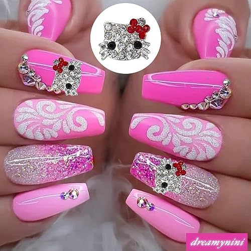 Kawaii Nail Charms 25Pcs Girl & Kitty Nail Charms for Acrylic Nails Y2K 3D Nail Rhinestones Gems Silver Diamond Nail Jewelry DIY Nail Art Decoration Supplies for Girls and Women - Image 2
