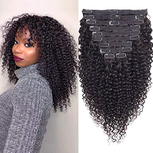 Kinky Curly Clip in Hair Extensions Human Hair For Black Women 8A Brazilian Real Remy Hair 3C 4A Kinkys Curly Human Hair Clip ins Natural Black Color 120g(22 Inch, Curly Clip in Hair Extensions)