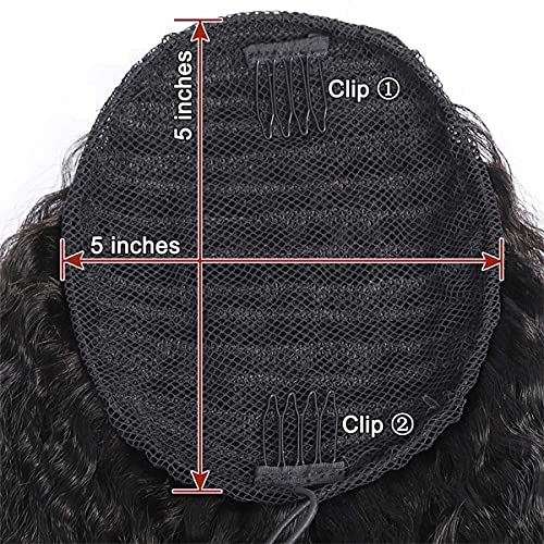 Kinky Straight Drawstring Ponytail Hair Extensions Double Drawn Yaki Drawstring Ponytails for Black Women Natural Color 16 Inch 200g - Image 4