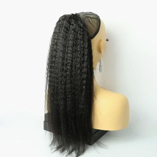 Kinky Straight Drawstring Ponytail Hair Extensions Double Drawn Yaki Drawstring Ponytails for Black Women Natural Color 16 Inch 200g - Image 7
