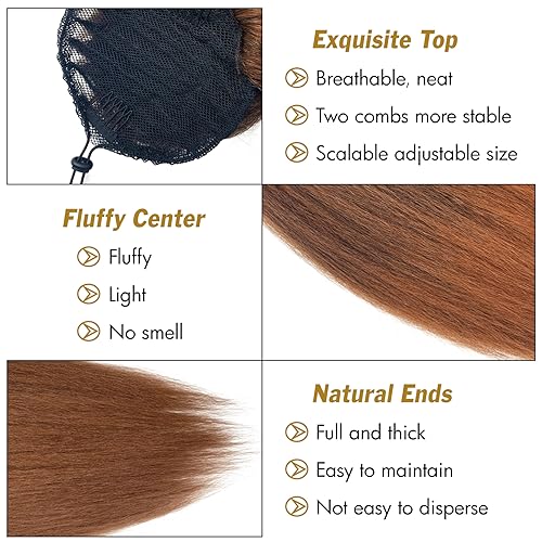 Kinky Straight Long Wig Ponytail 20inch Yaki Straight Fake Hair Ponytail Extensions for Women Black Mix Brown Drawstring Up Down Ponytail Clip in (T1B/30) - Image 4
