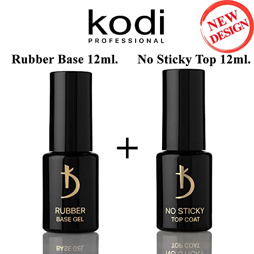 Kodi Professional SET 2in1 Rubber BASE 12ml. (0.4 Fl Oz) + NO STICKY TOP 12ml. Without sticky layer. (0.4 Fl Oz) Clear Base/Improved Brush/Gel Coat LED/UV Nail Polish Soak Off - Image 2
