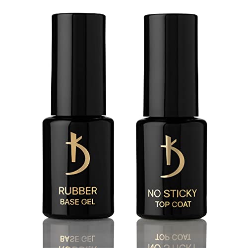 Kodi Professional SET 2in1 Rubber BASE 12ml. (0.4 Fl Oz) + NO STICKY TOP 12ml. Without sticky layer. (0.4 Fl Oz) Clear Base/Improved Brush/Gel Coat LED/UV Nail Polish Soak Off