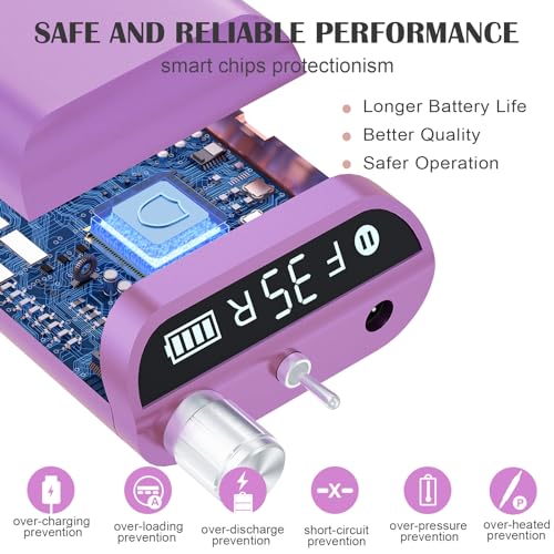 Kredioo Nail Drill, Nail Drills for Professional Acrylic Nails 35000RPM Rechargeable Portable Electric File Drill Machine with 10 Bits Set Quickly Remove Gel Polish Salon Quality Manicure-Purple - Image 5