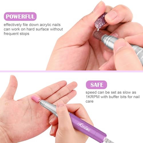 Kredioo Nail Drill, Nail Drills for Professional Acrylic Nails 35000RPM Rechargeable Portable Electric File Drill Machine with 10 Bits Set Quickly Remove Gel Polish Salon Quality Manicure-Purple - Image 7