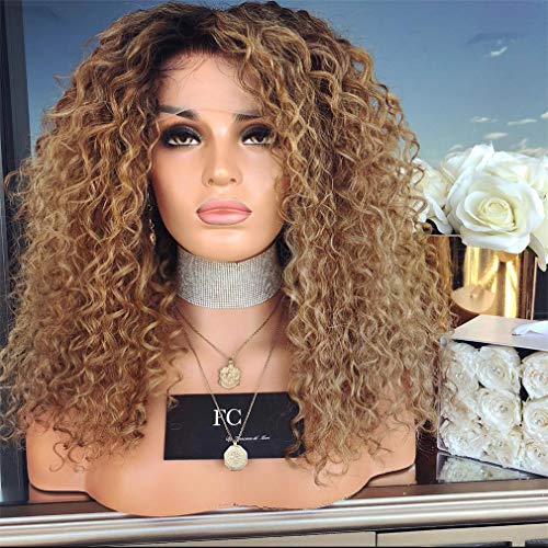 Lace Front Wigs Brazilian Human Hair Ombre 1B/30 Honey Blonde Deep Curly Full Lace Wigs For Black Women 200% Density (22 Inch, Lace Front Wig)