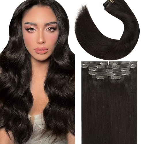 Lacer Hair New Seamless Clip in Hair Extensions Real Remy Human Hair Double PU Skin Weft Invisible Hair Extensions Clip On Human Hair Natural Darkest Brown Hair Color 18 Inch 7Pcs 110g