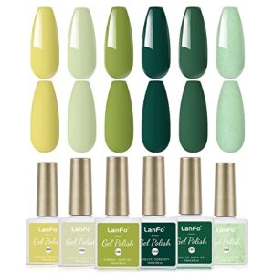 LanFo Green Gel Nail Polish Set, 6 Colors Gel Nail Polish Green Collection Gel Nail Polish for Spring Summer DIY Nail Art Manicure at Home