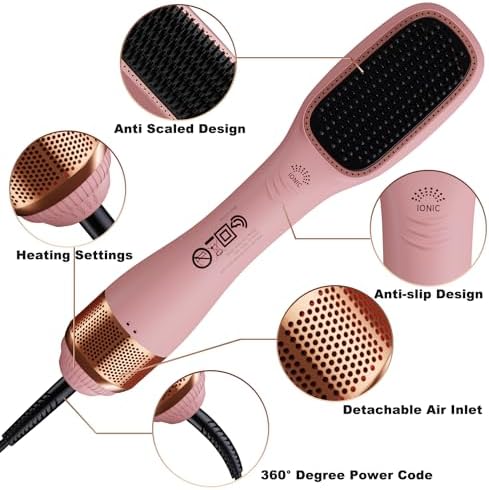 Pink Large 2-in-1 Blow Dryer Brush with Negative Ion Technology for Fast, Anti-Scald Styling - Image 2