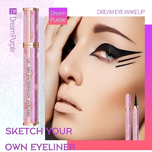 Liquid Eye Pencil Starry Eyeliner, 36H Waterproof Black Hyper Easy Eyeliner Pen Precision Felt Eyeliner, Ultra-Fine Tip, Transfer Proof Long-Lasting Quick-Dry Smooth (#01 Dream Purple) - Image 4