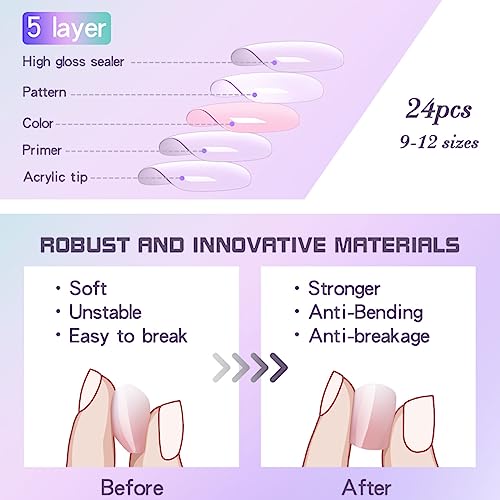 24 Piece Long Pink Coffin Acrylic Nails Set for Stylish Elegant Nail Art - Image 5