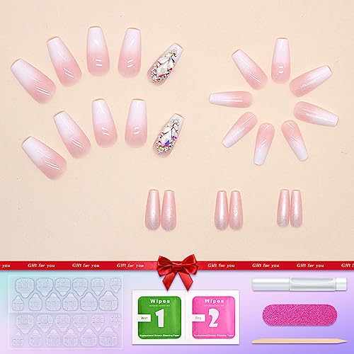24 Piece Long Pink Coffin Acrylic Nails Set for Stylish Elegant Nail Art - Image 2