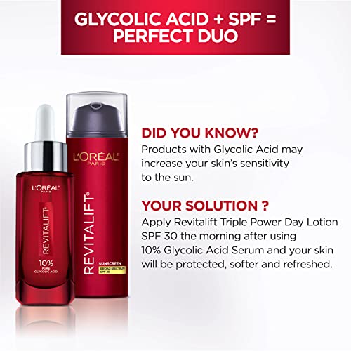 L'Oreal Paris Revitalift 10% Pure Glycolic Acid Face Serum, Visibly Evens Tone & Reduce Wrinkles, Fragrance Free 1.0 fl oz (30ml) - Image 5